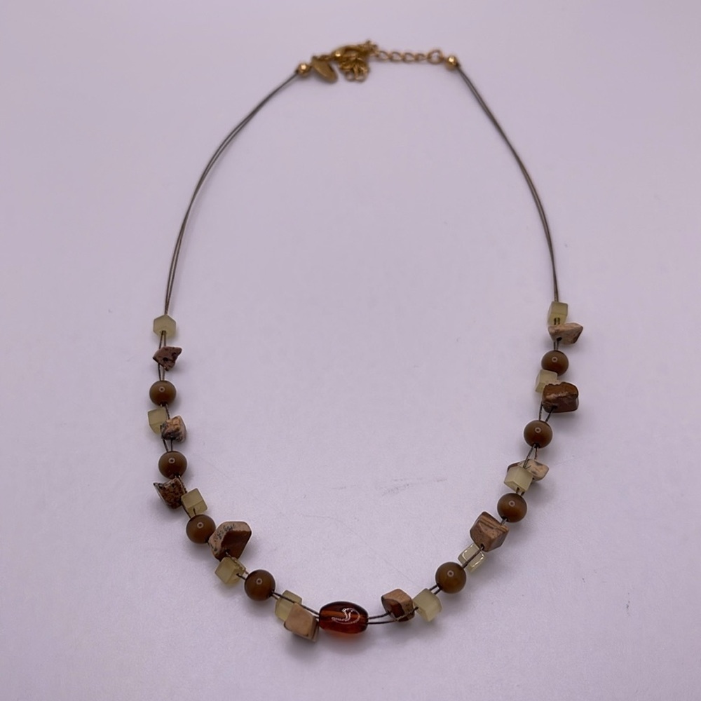 Lia Sophia NIB Jasper & Cats Eye Beaded Gold Tone Wire Necklace - Picture 2 of 7